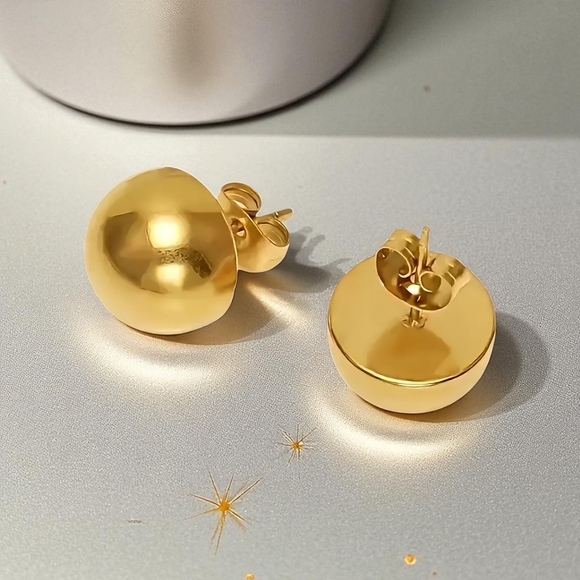๐ Minimalist Dome Stud Earrings 18K Gold Plated Stainless Steel Modern Style - Picture 7 of 13